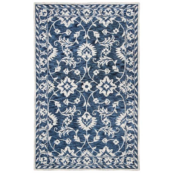 SAFAVIEH Micro-Loop Navy/Taupe 5 ft. x 8 ft. Geometric Area Rug