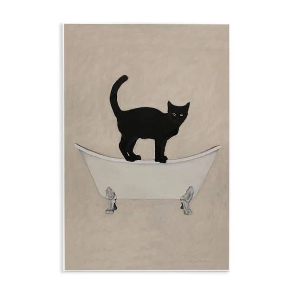 Black Cat Simple Claw Foot Bathtub Bathroom Painting by Coco de Paris Unframed Graphic Art Print Animal 19 in. x 13 in.
