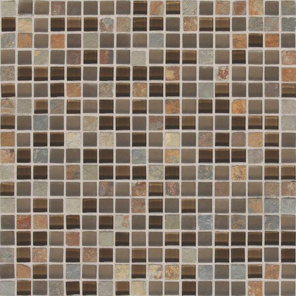 Daltile Slate Radiance Saddle 11-3/4 in. x 11-3/4 in. x 8 mm Glass and Stone Mosaic Blend Wall Tile (1 sq. ft. / piece)