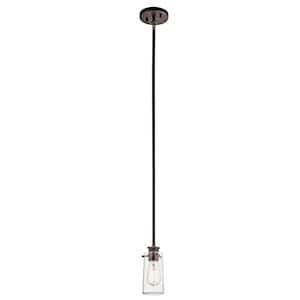 Braelyn 1-Light Olde Bronze Vintage Industrial Shaded Kitchen Mini Pendant Hanging Light with Clear Seeded Glass