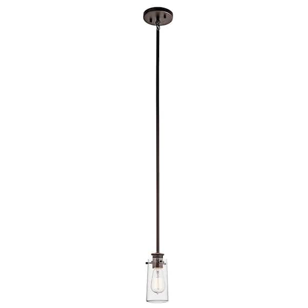 KICHLER Braelyn 1-Light Olde Bronze Vintage Industrial Shaded Kitchen Mini Pendant Hanging Light with Clear Seeded Glass