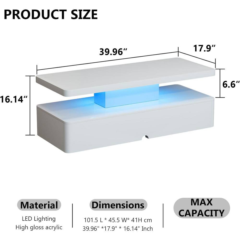 White High Gloss Acrylic Coffee Table with LED Lights and Storage