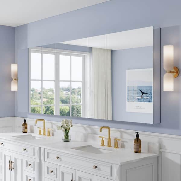 ROSA 96 in. W x 36 in. H Rectangular Tri-View Aluminum Medicine Cabinet with Mirror, Combo Set, BLUM Hinge, Soft Close