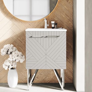 Annecy 24 in. W Bath Vanity in Mayhem Greige with Ceramic Vanity Top in Glossy White with White Basin
