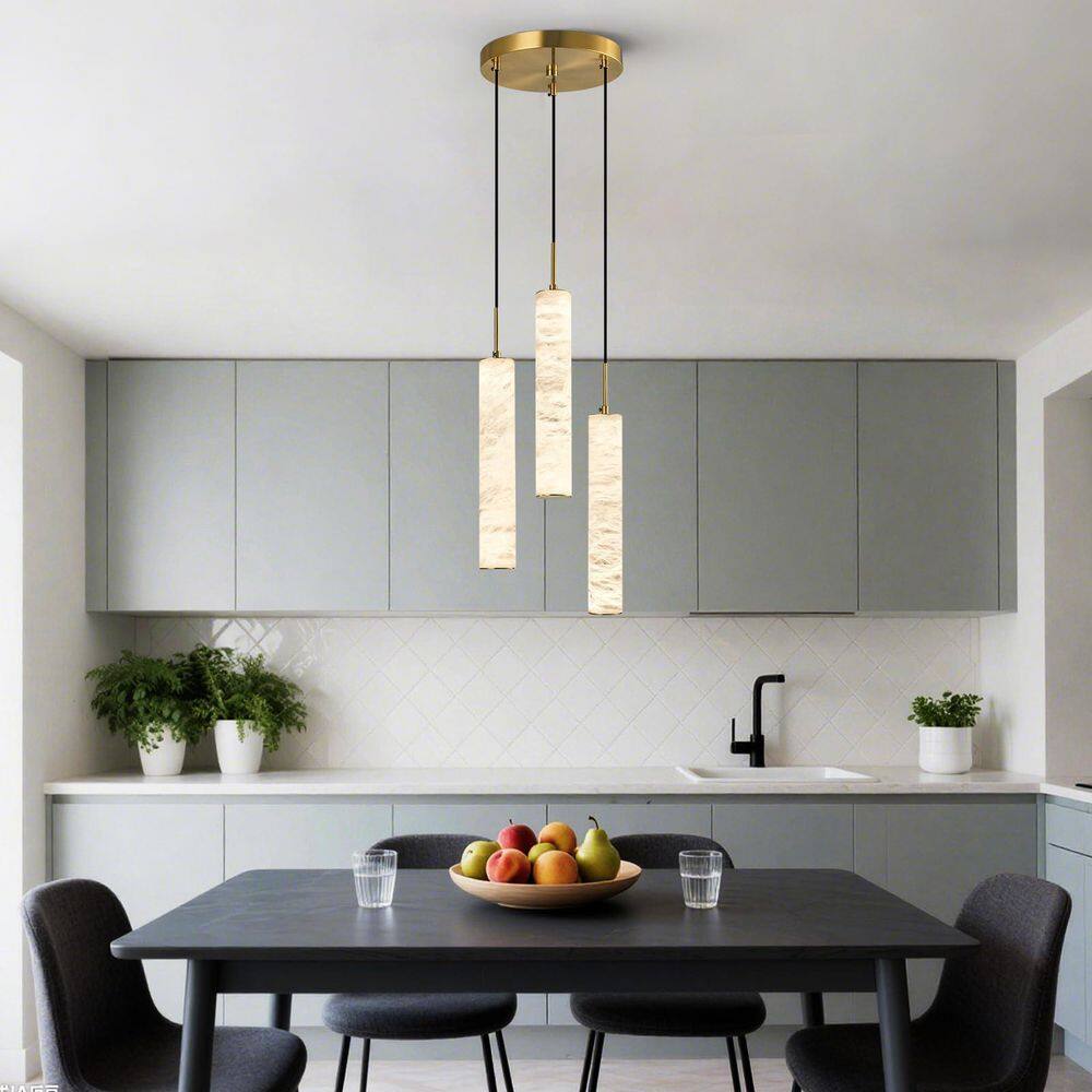 9.84 in. 3 Lights Natural Alabaster White Kitchen Island Pendant Light, for Bedroom Dining Room, Living Room, Hallway price history on PriceWatchPro