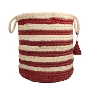 Amara Striped Off-White / Red 17 in. Jute Decorative Storage Basket with Handles