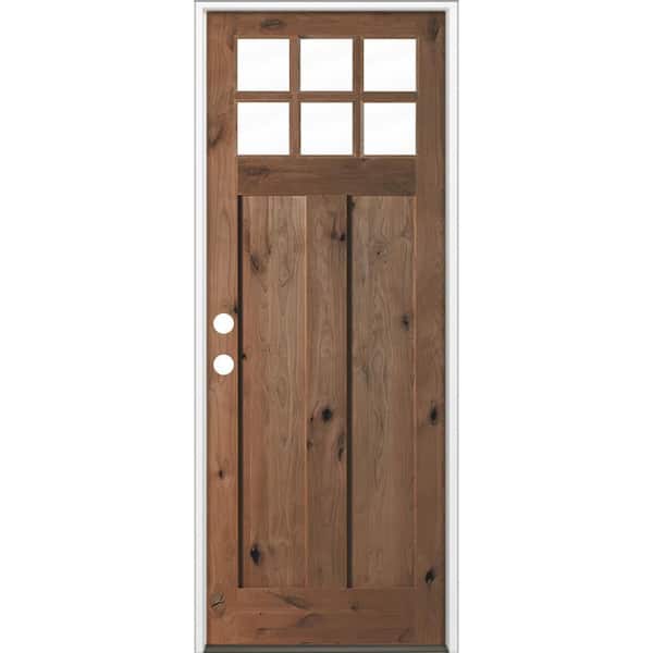36 in. x 96 in. Craftsman Knotty Alder Right-Hand/Inswing 6-Lite Beveled Clear Glass True Black Wood Prehung Front Door