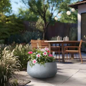 Lightweight 19in. x 10in. Soft Slate Extra Large Tall Round Concrete Plant Pot / Planter for Indoor & Outdoor