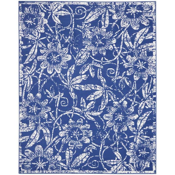 Nourison Whimsicle Navy 9 ft. x 12 ft. Floral Contemporary Area Rug