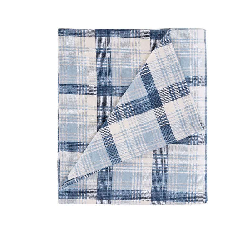 Queen Blue Plaid Cotton Flannel Sheet Set