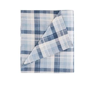 Cotton Flannel 4-Piece Blue Plaid Queen Sheet Set