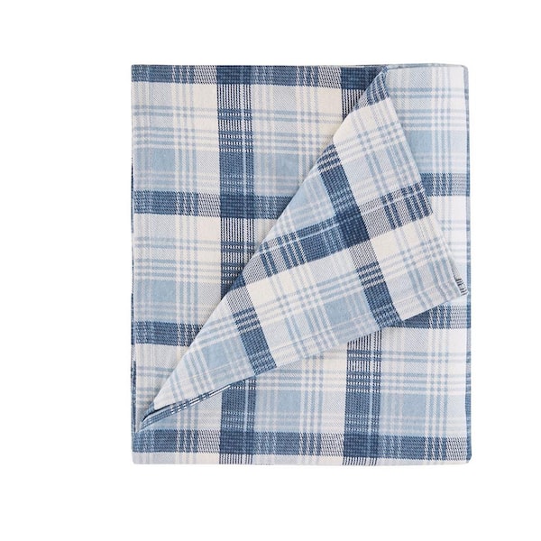 Woolrich Cotton Flannel 4-Piece Blue Plaid Queen Sheet Set