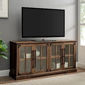 58 in. Reclaimed Barnwood Composite TV Stand Fits TVs Up to 64 in. with Storage Doors
