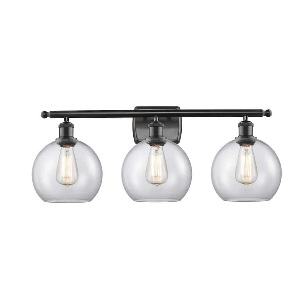 Athens 26 in. 3-Light Matte Black Vanity Light with Glass Shade price history on PriceWatchPro