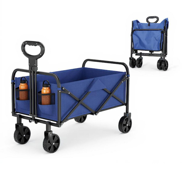 380 lbs Capacity 7.8 cu. ft. Collapsible Steel Frame Garden Cart in Blue Fabric with All-Terrain Wheels & Drink Holder