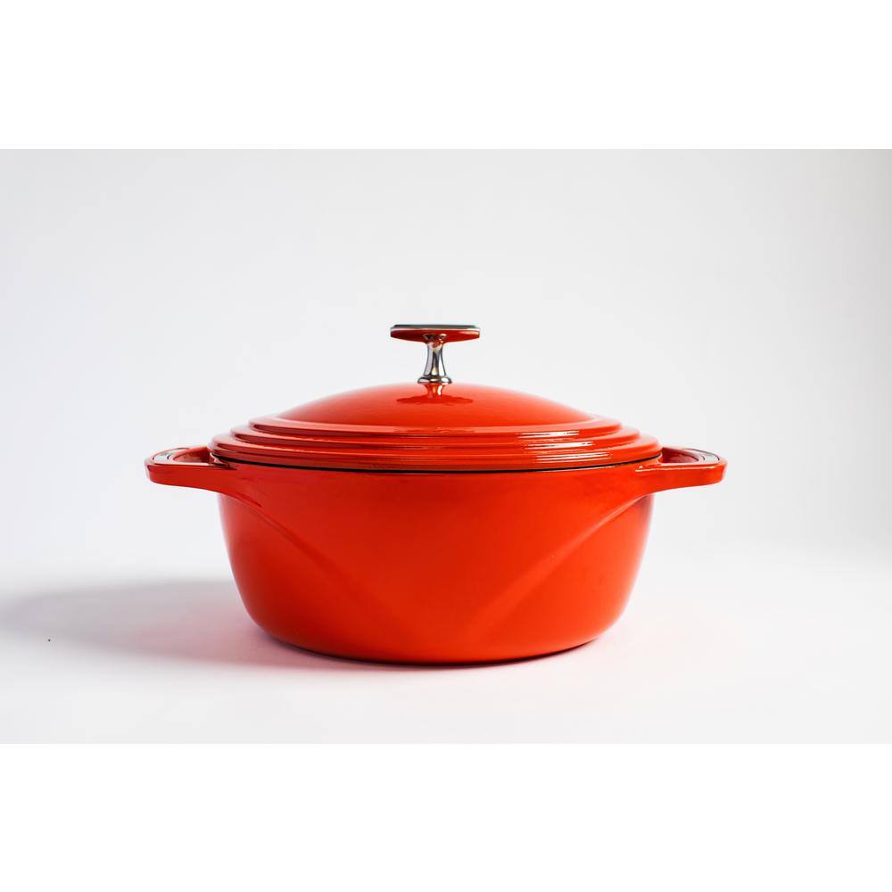 Cherry Red Enameled Cast Iron 6-Qt Dutch Oven with Stainless Steel Handles