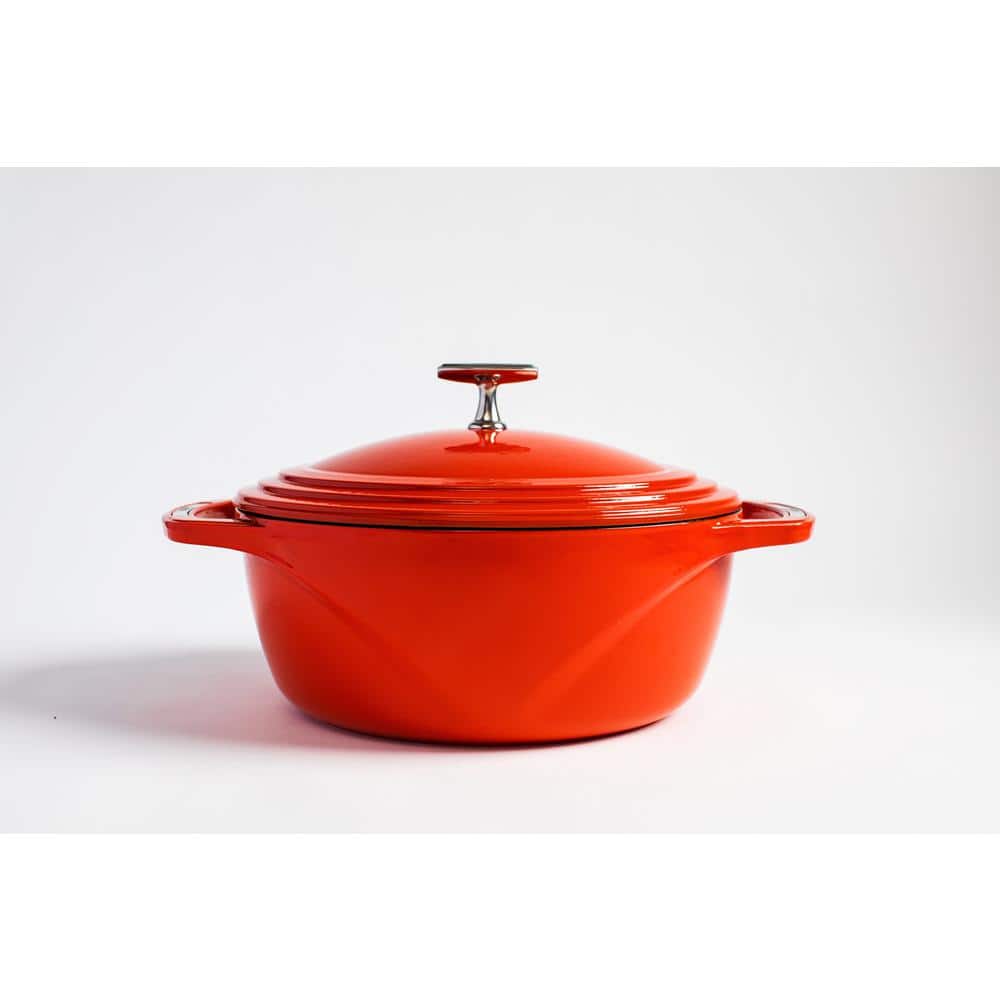 7.5 Qt Red Enameled Cast Iron Dutch Oven with Stainless Steel Handles