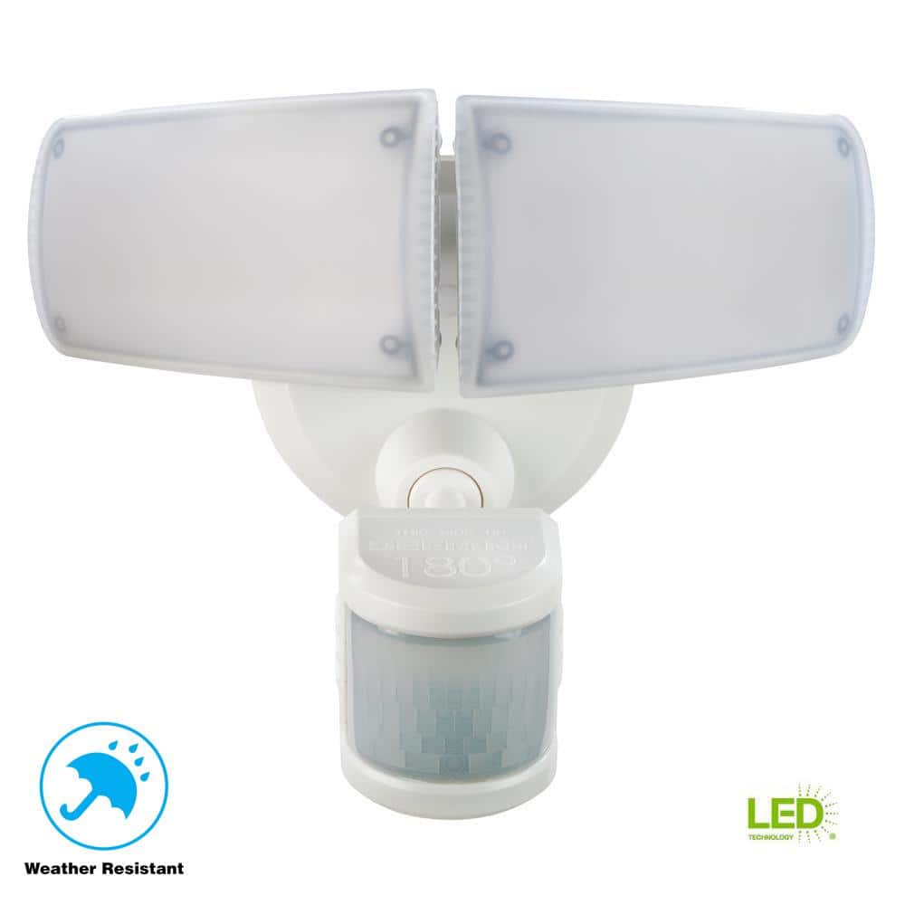 180 Degree Integrated LED Motion Sensor White Twin head Outdoor Flood Light