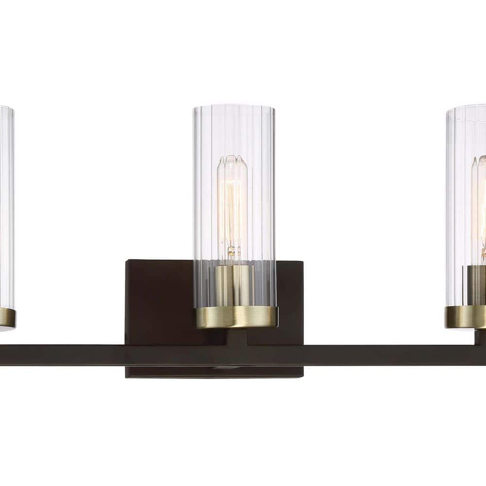Aged Bronze and Brass 3-Light Cylinder Vanity Fixture