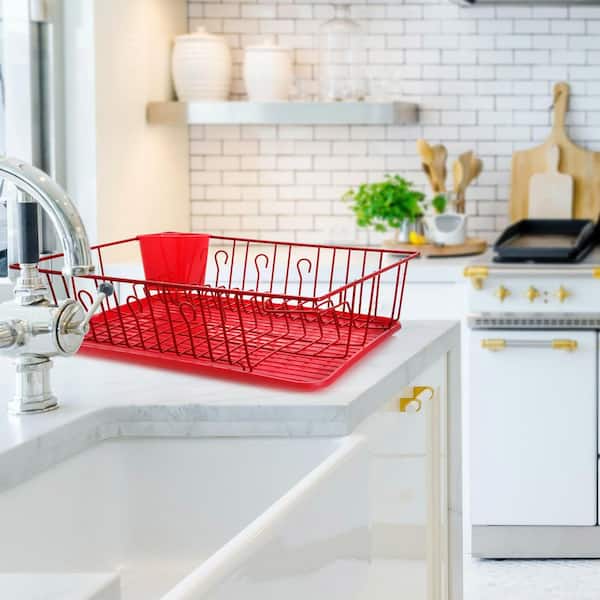 MegaChef Red Countertop Dish Rack 98596407M The Home Depot