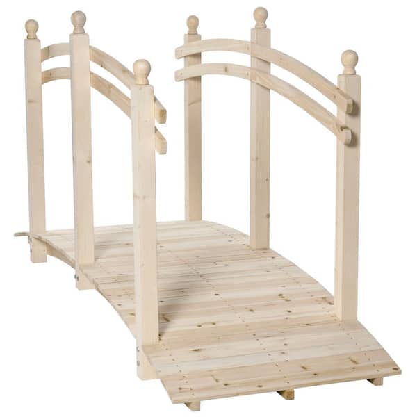 Natural 7.5 ft. Wooden Arc Walkway Garden Bridge with Side Railings