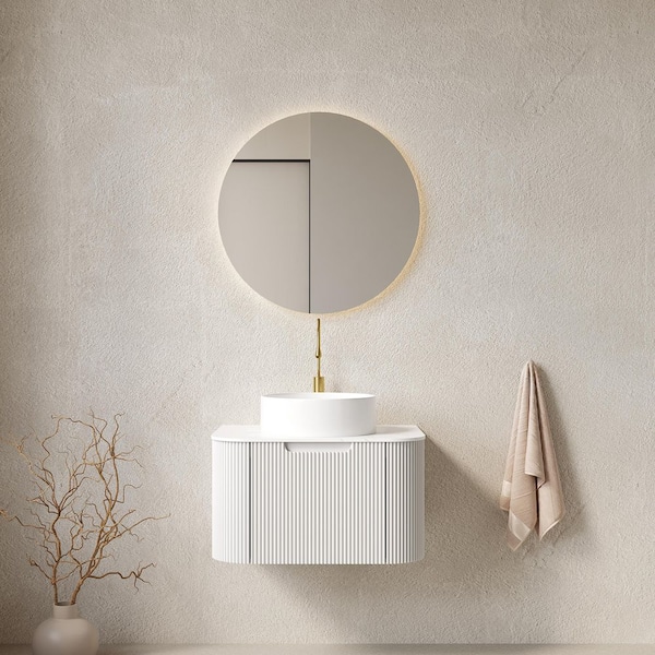 24.02 in. Single Sink Floating White Bath Vanity with White Sintered Stone Top