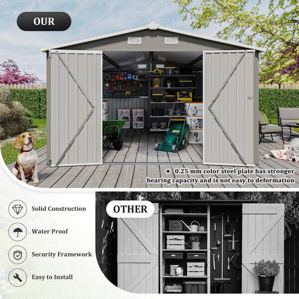 10 ft. W x 14 ft. D Metal Outdoor Storage Shed w/3 Lockable Doors