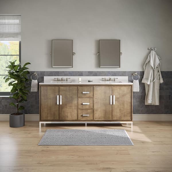 Water Creation Westin 72 in.W x 22 in.D x 34.4 in.H Double Sink Bath Vanity in Lustrous Walnut with Whitebrook Quartz Top and Faucets