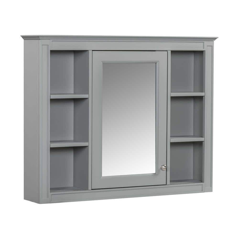 Modern 35 in. W x 27.5 in. H Rectangular Gray Wall Surface Mounted Storage Medicine Cabinet with Mirror, Open Shelves price history on PriceWatchPro