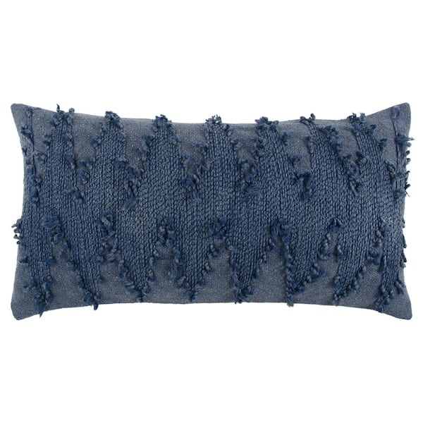 Unbranded Blue Geometric Chevron Applied Cotton Cording Cotton Poly Filled 14 in. x 26 in. Decorative Throw Pillow