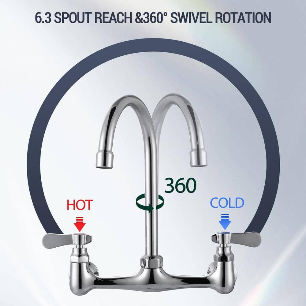 Polished Chrome Wall Mount Double Handle Kitchen Faucet
