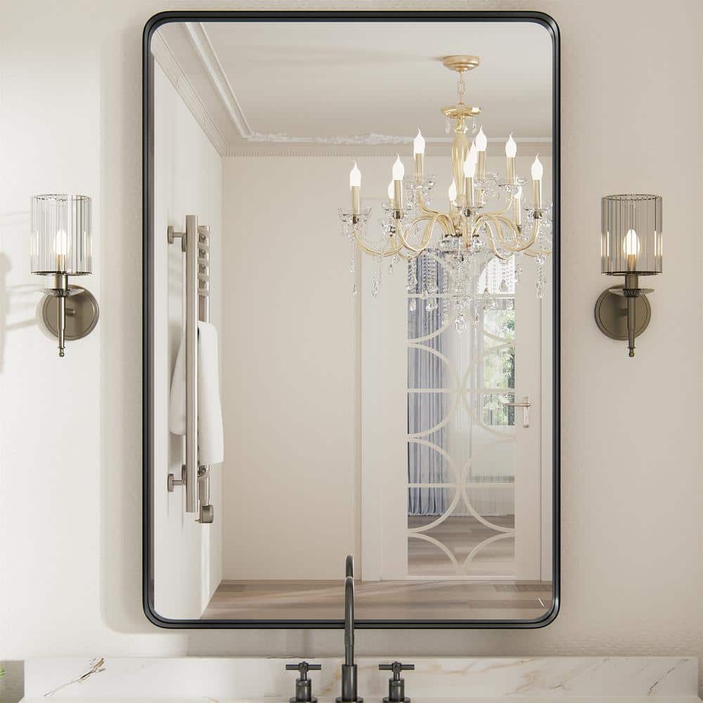 Modern Silver Rectangular Wall Mirror with Metal Frame