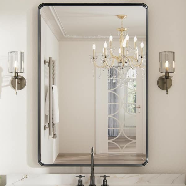 16 in. W x 24 in. H Small Rectangle Metal Framed Wall Mirror Bathroom Mirror Vanity Mirror Accent Mirror in Black