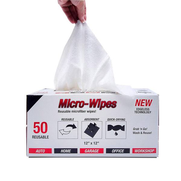 Microfiber Rags in A Box (50 Count) - Mwipes - 10 x 12 Reusable Wipes for Cleaning - Edgeless Terry Towels, Shop Rags, Wash, Dust, Disposable, House
