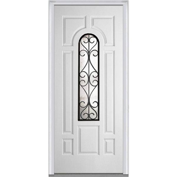 MMI Door 36 in. x 80 in. Camelia Left Hand 3/4 Lite 7-Panel Classic Primed Fiberglass Smooth Prehung Front Door