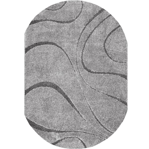 nuLOOM Carolyn Contemporary Curves Shag Dark Gray 5 ft. x 8 ft. Oval Rug