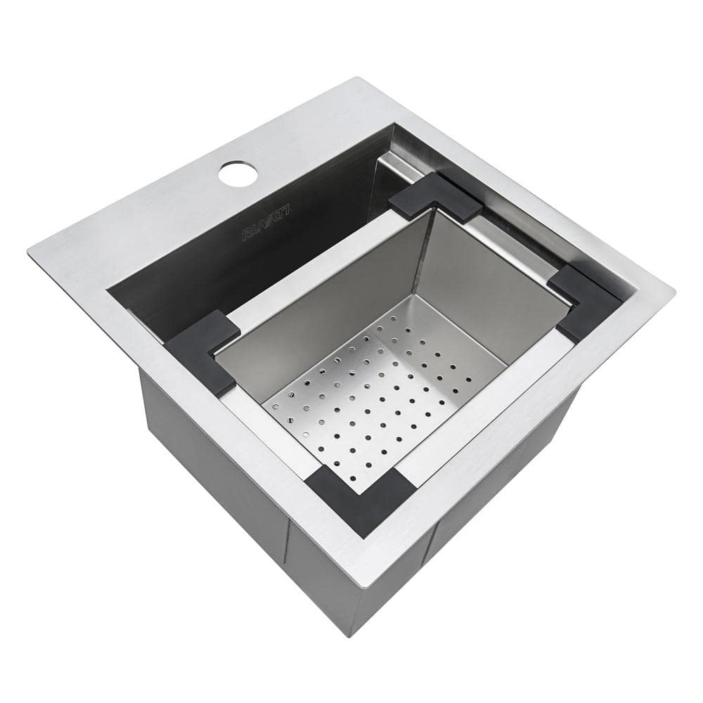 Ruvati 15'' Stainless Steel Workstation Sink with Sapele Wood Cutting Board