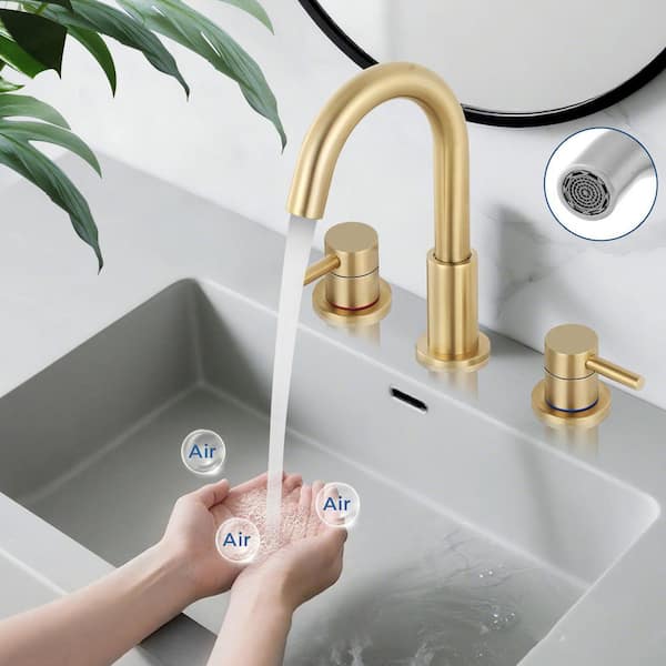 8 in. Widespread Double Handle Bathroom Faucet 3 Hole Sink Faucet with Pop-Up Drain in Brushed Gold
