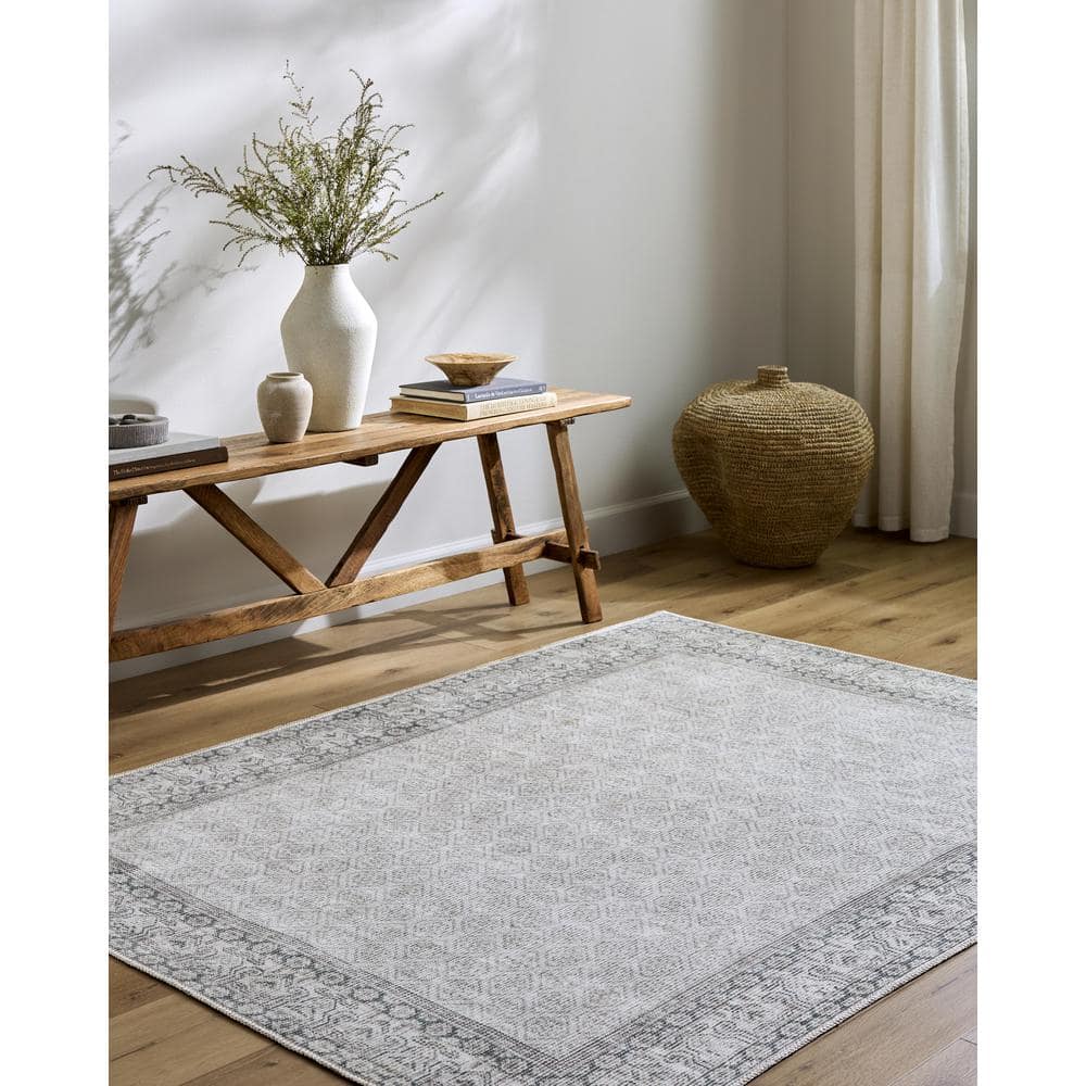 Sage and Blue Rectangular Polyester Washable Area Rug