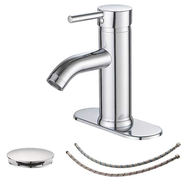 Single Hole Single-Handle Bathroom Faucet With Pop Up Drain in Polished Chrome