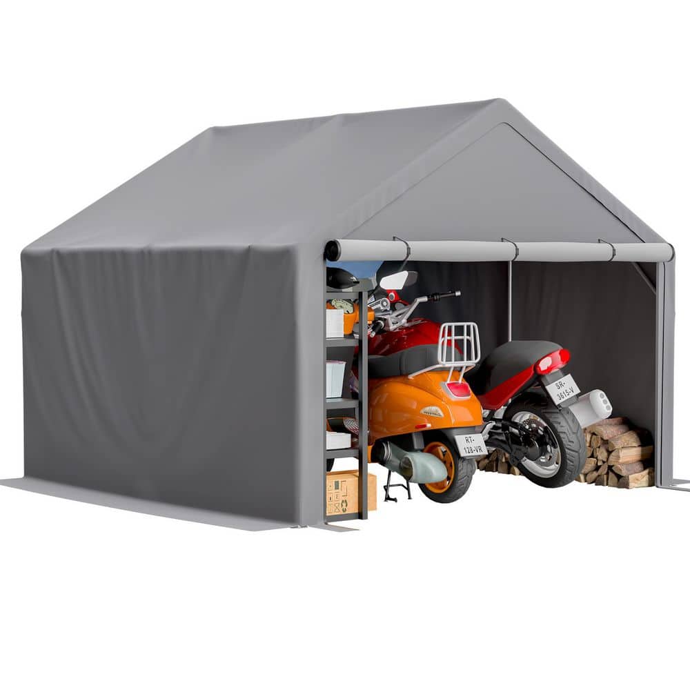 10 ft. W x 10 ft. D All-Weather Carport Garden Storage Shed with Waterproof UV-Resistant Cover for Bicycle, Tool, Wood price history on PriceWatchPro