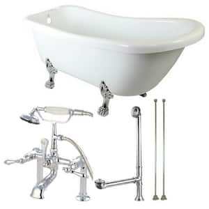 Slipper 5.6 ft. Acrylic Clawfoot Bathtub in White and Faucet Combo in Chrome
