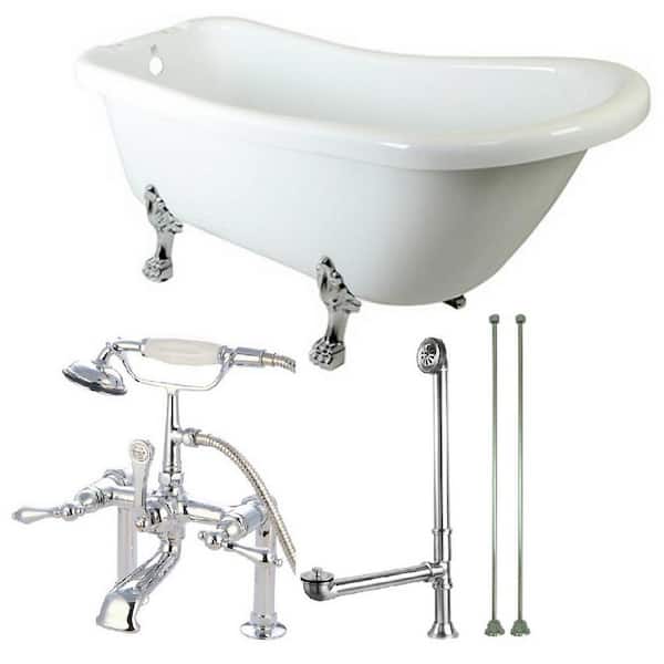 Aqua Eden Slipper 5.6 ft. Acrylic Clawfoot Bathtub in White and Faucet Combo in Chrome