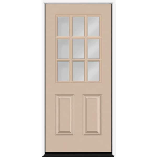 Reliant 32 in. x 80 in. 2P Half Lite 9L SDL Clear Glass LHIS Sandstone Finish Fiberglass Prehung Front Door 4-9/16 Jamb