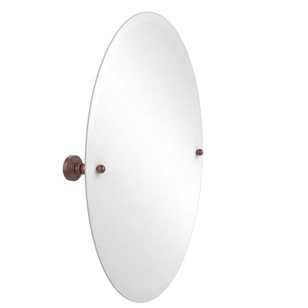 Allied Brass Waverly Place Collection 21 in. x 29 in. Frameless Oval Single Tilt Mirror with Beveled Edge in Antique Copper