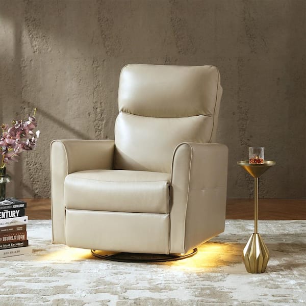 JAYDEN CREATION Louis Beige Modern Faux Leather Swivel Power Recliner with Charging Ports