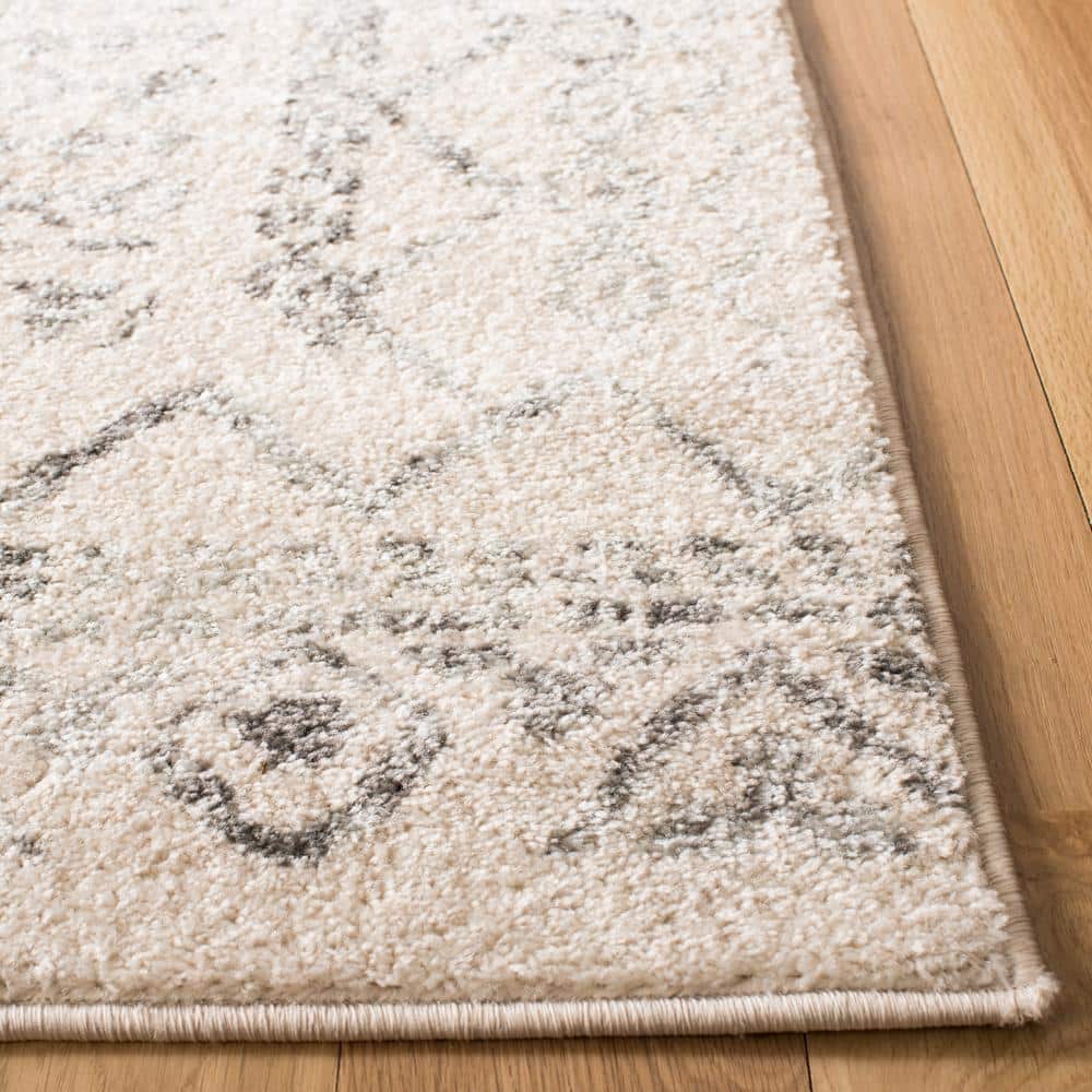 Ivory and Grey Synthetic Runner Rug, 2' x 21'