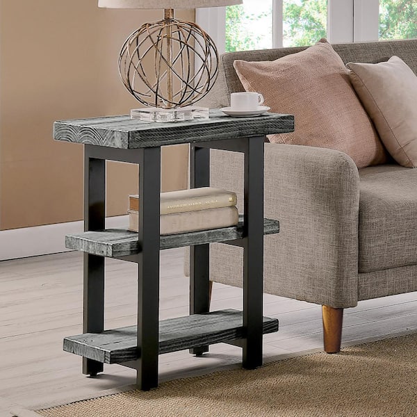 Alaterre Furniture Pomona Slate Gray Metal and Reclaimed Wood 2-Shelf End Table