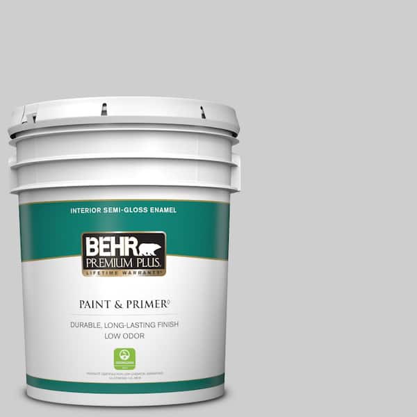 BEHR PREMIUM PLUS 5 gal. #770E-2 Silver Screen color Semi-Gloss Enamel Low Odor Interior Paint & Primer