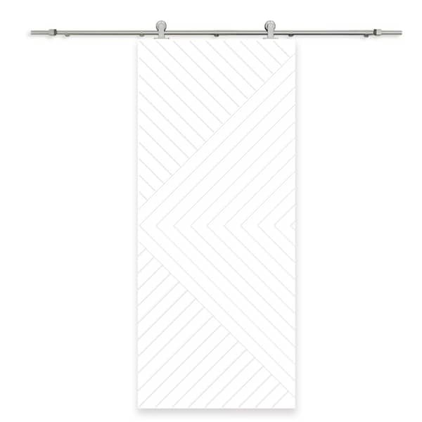 CALHOME Chevron Arrow 34 in. x 96 in. Fully Assembled White Stained MDF Modern Sliding Barn Door with Hardware Kit